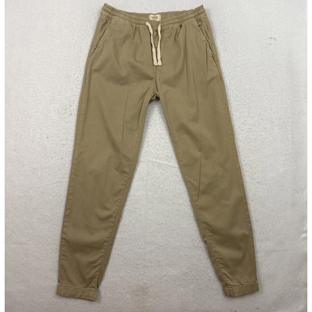 Marine Layer Mens Saturday Jogger Pants L Faded Khaki Organic Cotton